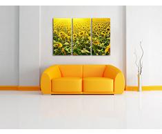 Rieisiges campo di girasole, pezzi immagine Foresta tela 120x80 su tela, Immagini XXL completamente incorniciato con grandi cornici di cuneo, stampe d'arte sulla foto parete con telaio, gänstiger come un quadro o un dipinto a olio, non un