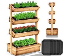 tillvex® Aiuola rialzata in legno con 4 ripiani, fioriera di alta qualità con tessuto non tessuto, per terrazze, balconi e giardini, aiuola per erbe aromatiche