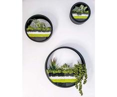 Vaso Rotondo Sospeso Per Fioriera Succulente - Vasi Per Fiori In Metallo,Piante Finte Decorative per Interni,Piante Finte,Cactus e Altro, Colore Nero Scuro -Confezione Regalo Da 3