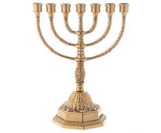 Holyart Candelabro 7 Fiamme Menorah in Ottone Dorato h. 23 cm