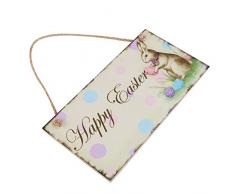 OULII Regalo di Pasqua felice Pasqua placca in legno coniglio appeso placca Festival parete porta decorativo segno Home decorazione foto puntelli Bomboniere reggi