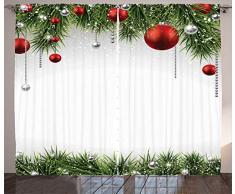 ABAKUHAUS Natale Tenda, Albero Balls Ornamenti, Salotto Camera da Letto Tende per Finestra Due Pannelli Set, 280 x 175 cm, Verde Rosso