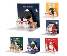 6 Pezzi di Cartoline di Natale,Cartolina di Natale pop-up 3D,Biglietto di auguri natalizi fatto a mano con buste,Biglietto natalizio con pupazzo di neve,Babbo Natale Cartoline di buon Natale