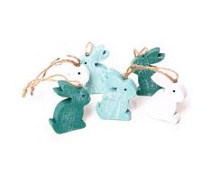 6 pezzi piccolo bianco turchese chiaro blu coniglietto pasquale 6 cm da appendere legno lepri Pasqua Decorazione Oster fatti a mano come ciondolo regalo Give Away – Pasqua Decorazione da appendere o altri Nest decorare
