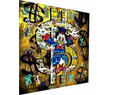 Magic Canvas Art - Stampa Pop Art con Donald Duck e dollari su tela, 1 pezzo, stampa artistica di alta qualità, moderna decorazione da parete, P5306, dimensioni: 120 x 90 cm