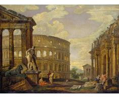 Berkin Arts Giovanni Paolo Panini Giclée Tela Stampa La Pittura Poster Home Decor Riproduzione(Paesaggio con Ercole E Rovine di Roma Antica) #XFB