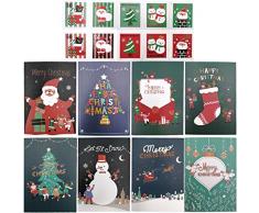 Cartoline Natalizie Con Busta 32PCS Biglietto Natalizio Buon Natale Biglietti Di Auguri Christmas Cards Cartoline Di Natale Con Buste e Adesivi Alberi Di Natale Elk Calze Pupazzo Di Neve Babbo Natale