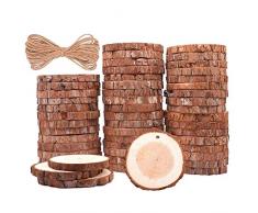 TICIOSH Dischetti Legno Grezzo Diametro 6-7cm 50 Pz Naturale Decorazioni Fette Dischetti Rotondo con 20m Corda Iuta Fai da Te Natale Feste Matrimonio Segnaposto Forniture per Pittura per Bambini