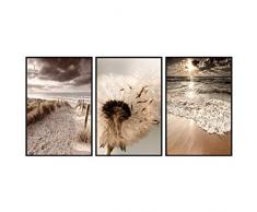 murando Set di 3 Poster Quadro moderno Artistico Stampa Galleria Fotografica a Parete Collage Foto Immagini Decorazione Murale Spiaggia Soffione Mare Tramonto Collage