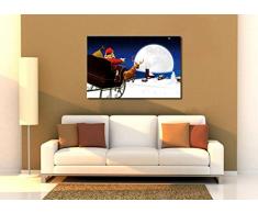 1art1 Natale Poster Stampa Artistica su Tela Babbo Natale Sta Arrivando in Città Quadro da Parete sulla Barella | Murale XXL | Immagine 120x80 cm