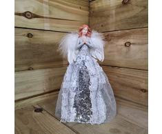 Premier, Puntale per albero di Natale a forma di angelo, 28 cm, colore argento, con ali di piume