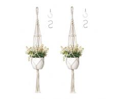 Appendini per Piante Macramè, Portavaso Da Appendere, Appendere Esterno Cesto Sospeso, 2 Pezzi Parete Tessitura a Mano Plant Hanger Corda da Muro Appendiabiti con 4 Ganci Appesi per Giardino Balcone