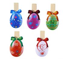 LUOEM 50 Mini Mollette di Legno Colorate Mollette Portafoto Clip con Corda Juta Addobbi Uovo Pasquali Decorazioni
