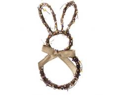 Qwing Decorazione del coniglietto di Pasqua, corona del coniglietto di Pasqua, ghirlanda di vimini, decorazione appesa ghirlanda artificiale, ghirlanda di rattan fatta a mano per matrimonio pasquale
