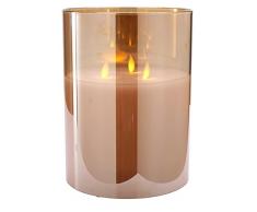 Klocke LED Kerzen, Candela a LED di alta qualità ed elegante in vetro, con timer e telecomando, candela a 3 stoppini, effetto tremolante, novità 2020 Natale (ambra, altezza: 20 cm - diametro 15 cm)
