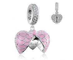 NINAQUEEN Regali Natale Guardiano Angelo Charms Pendente Per Bracciali,Cuore Rosa Pendente con Ti amo Per Sempre,Anniversario Festa Della Per Lei S925 Zirconia Scatola di Gioielli