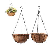 2 Pièces Fioriera Sospesa in Metallo, Cesto per Piante da Appendere, Cestino da Appendere al Cocco, Cesto Appeso in Metallo, Cestini di Fiori Appesi, per Coltivazione di Piante Indoor e Outdoor