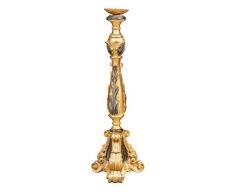 Biscottini Candeliere in Legno Finitura Foglia Oro Anticato E Nero Made in Italy L30XPR30XH90 cm