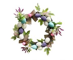 YYGQDR Ghirlanda di uova di Pasqua da 11,8 pollici, corona di Pasqua con uova colorate e foglie verdi, corona di benvenuto primaverile per decorazione della casa da parete di Pasqua