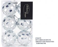 Idea Natale: Set 6 palle di natale con pailettes per addobbo albero di natale o feste o party (argento d5 cm)