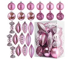 Prextex Palline di Natale Rosa per Decorazioni Natalizie - 24 Pezzi Addobbi Natalizi Infrangibili per Albero di Natale con Gancio - Decorazioni Albero di Natale (Combo di 8 Stili Diversi)