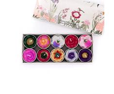 Hana Blossom Misto 10 Candele a Fiore profumato Fairtrade Handmade del Fiore in Disegni Assortiti e Insieme del Regalo dei Colori
