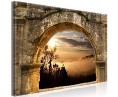 decomonkey Quadro Stampa su Tela moderno Finestra Pesaggio 90x60 cm 1 pezzo Murale Fotografia Immagini Decorazione da parete Grafica Montagne Vista Albero Cielo Natura Pietra Antica Sepia