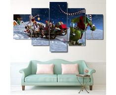 wksee 5 Pezzi Stampa su Tela Stampe su Canvas Arte della Parete Stampe HD Modulari Immagini su Tela Babbo Natale Pittura Poster Decorazione Casa per Regalo di Natale(Senza Telaio)