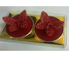 5 set da 2 CANDELA con farfalla rossa. x NATALE , confezioni regalo, segnaposto, segnatavolo