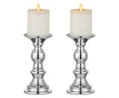 Nuptio Portacandele con Colonna in Argento, Centrotavola per Matrimoni Portacandele in Metallo per Candele 50mm Decorazione per Stand Ideale per Matrimoni Eventi Speciali Feste Soggiorno, 2 Pezzi