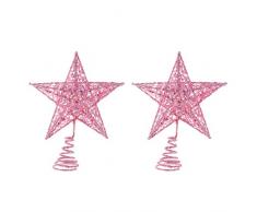 Amosfun - Puntale per Albero di Natale a Forma di Stella Glitterata, 20 cm, Colore: Oro Rosa, Ferro, Rosa, 20 x 17 x 4cm