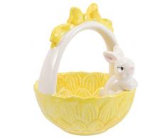 Amosfun Cesto Coniglietto Pasqua Cesto Coniglio da Tavolo Cesto Coniglio Piccolo Coniglio nel Cestino Statua in Porcellana Portafrutta Pasqua Centrotavola per La Tavola della Festa di