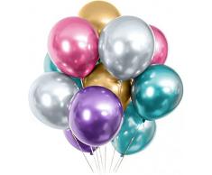 Palloncini Multicolore, Qhou Palloncini Metallici 50 Pezzi Palloncini in Lattice - Palloncini Decorativi Oro Brillante, Argento, Rosso, Blu e Viola per Compleanno, Matrimonio, San Valentino, Festa