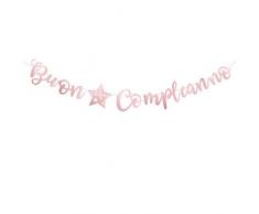 Striscione Compleanno Festone Carta Scritta Buon Compleanno Banner Oro Rosa Bandierine Ghirlanda Addobbi Decorazione per Festa di Compleanno Fai da Te