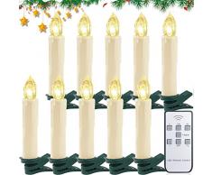 Frasheng Candela a Forma di Albero di Natale a LED,Set di 10 candele a LED senza fiamma,Candele LED Albero di Natale,LED Candele Natalizie con Clip e Telecomando,per decorazioni Natalizie,Bianco caldo