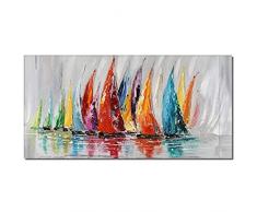 Quadri Soggiorno Dipinti A Mano colorato Barca a Vela Dipinto a Mano 100% Grandi Dimensioni Dipinti ad Olio di Arte della Parete Moderna per la Decorazione del Soggiorno (40cmx80cm frameless)