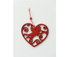 Kit di 6 forme appendini in legno traforati per albero di natale, 1 per tipo, colore rosso, bordeaux, dimensioni misura 10 cm, renna renne, gioielli, regalo Natale, cuore, angelo angeli cupido, stella