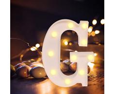 Lettere dellalfabeto luminose a LED, luce bianca calda, decorazione per casa, feste, bar, matrimoni, festival. G