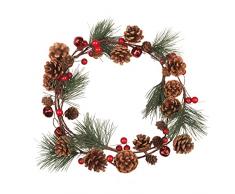 Songjum 200cm Ghirlanda di Natale Artificiale con Campane Rosse Ghirlanda di Pino di Natale con Rami di Bacche Rosse Pigna Ghirlanda Natalizia per Porta Camino Scale Esterno Finestra Sporgenza