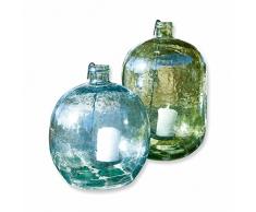 Loberon Coppia di portalumini Michel, Vetro, Ferro, Verde/Blu