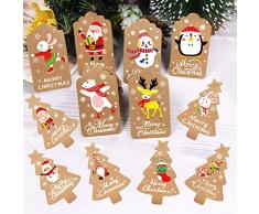 Etichette Regalo Natale, 96 Pezzi Etichette Natale Colorate, Bigliettini Natalizi Piccoli con Spago, Utilizzate per Confezione Regalo Natale, Decorazioni per albero di Natale