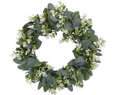 shesuseke Ghirlanda pasquale decorativa da appendere con foglie verdi finte, ghirlanda di fiori per porta di casa, ghirlanda da parete, giardino, fattoria, veranda finestra