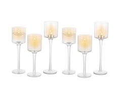 Sziqiqi Portalumini in Vetro Set di 6, Portacandele a Colonna Elegante Candelieri Trasparente, Candelabri Centro Tavola Moderno per Soggiorno Matrimonio Porta Candele per Decorazione Natalizia