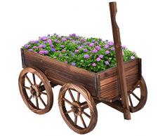 COSTWAY Fioriera da Esterno in Legno a Forma di Carrello, Carriola Portafiori dal Design Vintage, Decorazione per Giardino e Cortile, Marrone