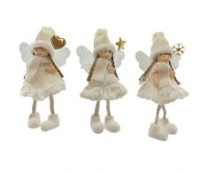 Angelo Fatina Bianco Oro Pelliccia addobbi Decorazioni per Albero di Natale 6pz con trecce Cappello Piedi pensolanti h 17 cm Particolari e Moderno
