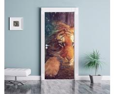 Un mondo di fantasia - una donna e un effetto matita arte gigantesca tigre come Murale, Formato: 200x90cm, telaio della porta, adesivi porta, porta decorazione, autoadesivi del portello