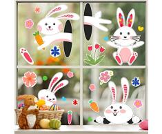 4 Fogli 86 Pezzi Adesivi per Finestra di Pasqua Decalcomanie di Coniglietto Adesivi per Uova di Pasqua Decorazione Decal di Impronte di Coniglio per Festival Artigianato Decorazione di Casa