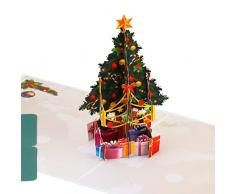 Natale 3D Auguri Biglietto, Cartoline di Natale, Cartoline di Natale 3D, Biglietto di Auguri Pop-Up con Busta, Squisito Taglio di Carta, Albero di Natale, Carta Regalo Creativa per Regali di Festa