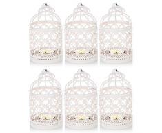 6 Pezzi Centrotavola Matrimonio, Lanterna Candela Decorativa in Metallo Decorativo Portacandele per Appendere O Tavolo Top Home Decor Festa Nuziale Accessori, Altezza 5,5 Pollici, Bianco