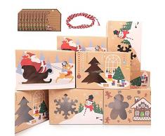 Ellxen 12 Pezzi Scatola di Biscotti di Natale, Kraft Scatola di Regalo con Finestra di Visualizzazione Biglietti DIY, Scatola per Cupcake per Muffin, Macarons, Scatole di Caramelle